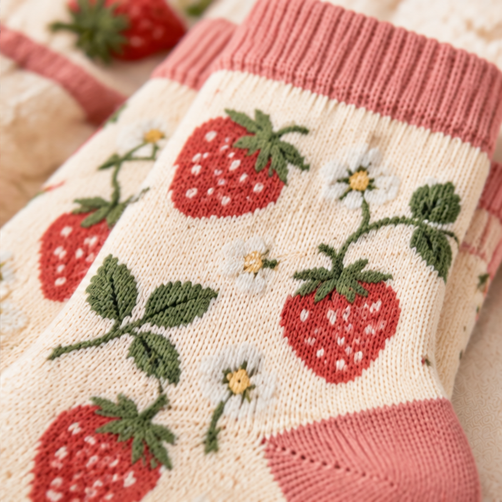 Strawberry Print Crew Socks