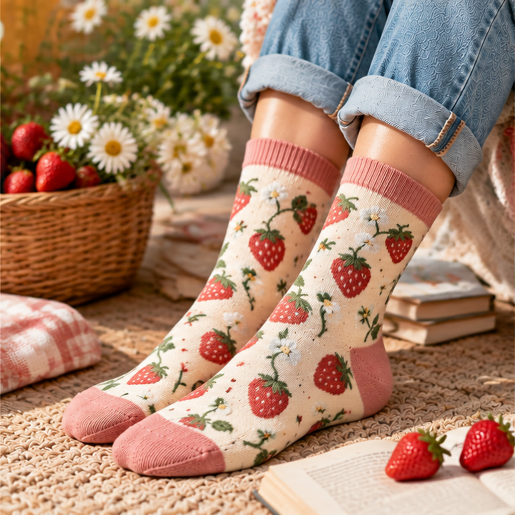 Strawberry Print Crew Socks